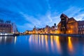 Beautiful old town in Gdansk over Motlawa river at dusk, Poland Royalty Free Stock Photo