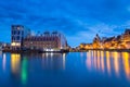 Beautiful old town in Gdansk over Motlawa river at dusk, Poland Royalty Free Stock Photo