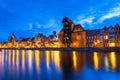Beautiful old town in Gdansk over Motlawa river at dusk, Poland Royalty Free Stock Photo