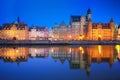 Beautiful old town of Gdansk reflected in Motlawa river at dawn, Poland Royalty Free Stock Photo