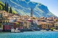 Beautiful old town harbor in Italian city of Varenna Royalty Free Stock Photo