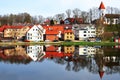 Old town houses with lake reflection Royalty Free Stock Photo