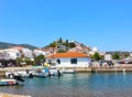 Beautiful old town on the island of Skiathos with boats in the harbor Royalty Free Stock Photo