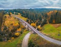 Beautiful old viaduct at sunset in carpathian mountains in autumn Royalty Free Stock Photo