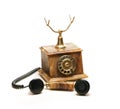 A beautiful old vintage brown telephone on white Royalty Free Stock Photo