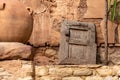 Beautiful old window shutter leaning at a facadeof a house in Agadir Royalty Free Stock Photo