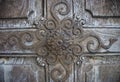 Beautiful old wooden door detail at the pilgrimage Church Maria Strassengel, a 14th century Gothic church in the town of Judendorf Royalty Free Stock Photo