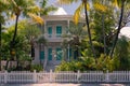 Beautiful old wooden house in spanish colonial style with a porch. Wooden district of Key West, Florida.