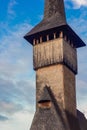 Beautiful old wooden monastery tower in Romania Royalty Free Stock Photo