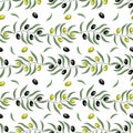 Beautiful olive branches on a white background. Seamless background for fashion, interior or textile.