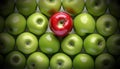 Beautiful One Red Apple on Top of a Stack of Green Apples - Generative Ai