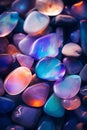 Beautiful opal stone pebbles background. Vertical background with colorful stones, phone screensaver