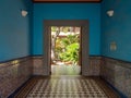 Beautiful open entrance to patio with garden at traditional spanish house Royalty Free Stock Photo