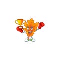 Beautiful orange autumn leaves with character boxing winner