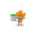 Beautiful orange autumn leaves with character student bring book