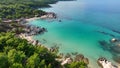 Beautiful orange beach Kavourotripes , Sitonia, Halkidiki, Greece. Aerial shot of lagoon with turquoise water, sandy Royalty Free Stock Photo