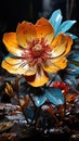 Beautiful orange flower painted with oil paints in realistic 3D Royalty Free Stock Photo