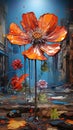 Beautiful orange flower painted with oil paints in realistic 3D Royalty Free Stock Photo