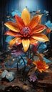 Beautiful orange flower painted with oil paints in realistic 3D Royalty Free Stock Photo