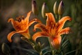 Beautiful orange lilies in the garden. Selective focus. Royalty Free Stock Photo