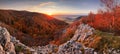 Beautiful orange and red autumn forest mountain, many trees on the orange hills, Slovakia Royalty Free Stock Photo