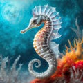 Beautiful orange seahorse with sea plants in the ocean Royalty Free Stock Photo
