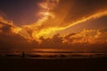 Beautiful orange sunrise with waves