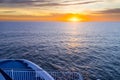 Beautiful Orange Sunset in the Ocean captured from a ferry deck between Denmark, and Faroe Islands