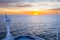 Beautiful Orange Sunset in the Ocean captured from a ferry deck between Denmark, and Faroe Islands