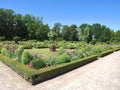 Beautiful orangery at the castle Schloss Benrath in Duesseldorf in Germany with a big park and white sculptures