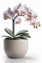 Beautiful orchid house plant on a pot over white background Royalty Free Stock Photo