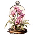 beautiful Orchid in a terrarium clipart illustration