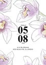 Beautiful orchids invittion card. Vector watercolor flowers with text greeting card. Beauty bouquet garden flowers Royalty Free Stock Photo