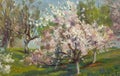 Beautiful Original Oil Painting Blooming tree On Canvas