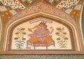 Beautiful ornament on wall of palace in Amber Fort in Jaipur, India Royalty Free Stock Photo