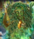 Beautiful ornamental emerald fairy with peacok feather, illustration Royalty Free Stock Photo
