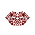 Beautiful ornate lips. Hand drawn vector illustration.