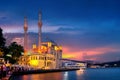 Beautiful ortakoy mosque and Istanbul bosphorus bridge at twilight in Istanbul, Turkey Royalty Free Stock Photo