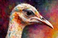 A beautiful ostrich, modern artwork, abstract colorful painting with geometric shapes. Hand drawn digital painting. Generative AI