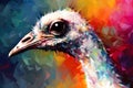 A beautiful ostrich, modern artwork, abstract colorful painting with geometric shapes. Hand drawn digital painting. Generative AI