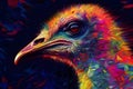 A beautiful ostrich, modern artwork, abstract colorful painting with geometric shapes. Hand drawn digital painting. Generative AI