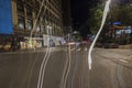 Beautiful out of focus view of evening cityscape Manhattan With lights from passing cars. New York.