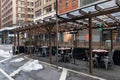 Beautiful Outdoor Dining Setup on a Blocked Street in Midtown Manhattan during the Covid 19 Pandemic in New York City Royalty Free Stock Photo