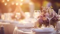 Beautiful outdoor table setting with flowers and candles Royalty Free Stock Photo