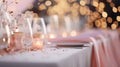 Beautiful outdoor table setting with flowers and candles Royalty Free Stock Photo