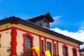 Beautiful outdoor view of colorful buildings of La Candelaria, historic neighborhood in downtown Bogota, Colombia Royalty Free Stock Photo