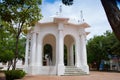 Beautiful outdoor view of a white building in Lovers` Park in downtown Santa Marta, Colombia