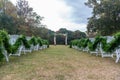 Beautiful outdoor wedding set up surrounded by breathtaking greenery Royalty Free Stock Photo