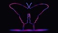 The beautiful outline of butterfly, with neon lighting. animal outline with neon light effect isolated on black background.