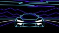 Outline neon supercar icon on black background